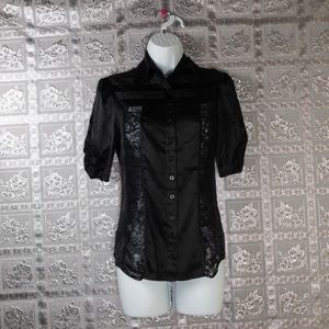 NWT Bebe Black Silk Floral Button Down Shirt